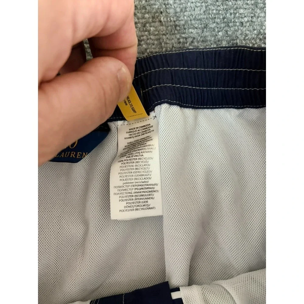 Polo Ralph Lauren Mens Orange Blue Striped Kailua Swim Trunks Shorts Size XL